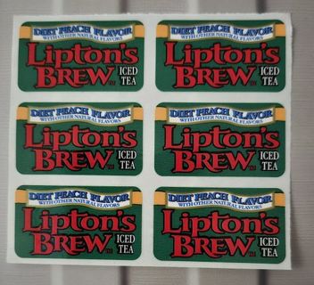 Six Diet Peach Flavor Liptons Brew Iced Tea Stickers.