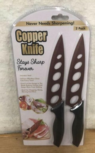 COPPER KNIFE TWO PACK, TEKNO STAYS SHARP FOREVER, NEW in PKG