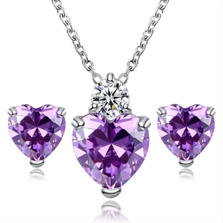 Purple Cubic Zirconia Necklace And Earrings Set