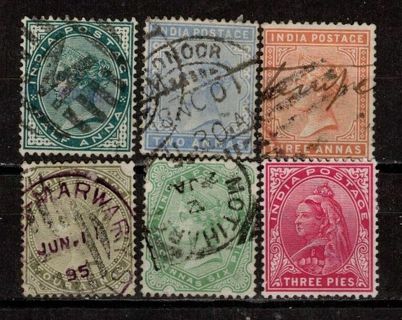 India 1800s Stamps with Queen Victoria