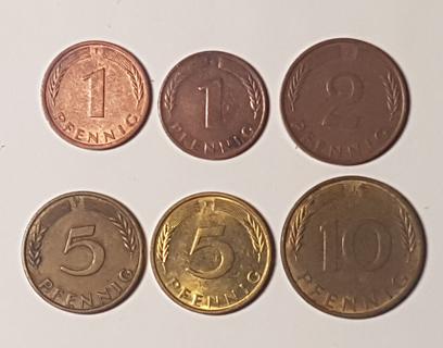 6 Coin Germany 1 2 5 Pfennig 1950 1974 1975 1982