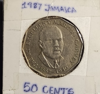 COIN JAMAICA 1987 50 CENT PIECE IN COIN HOLDER GRAB THIS STEAL OF A DEAL NOW!