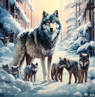 Wolf Family - 3 x 3” MAGNET - GIN ONLY