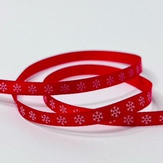 Red White Snowflake Satin 1/5” Wide Ribbon 