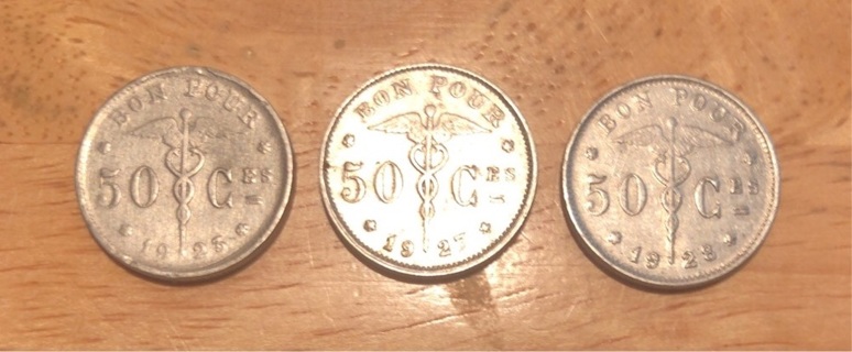 Set of Three Belgium 50 Centimes French Text Coins