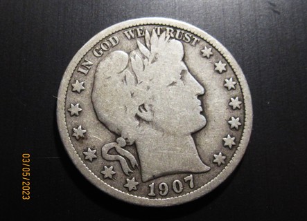 ★★ 1907-D BARBER HALF DOLLAR VG ★★ "90% SILVER"