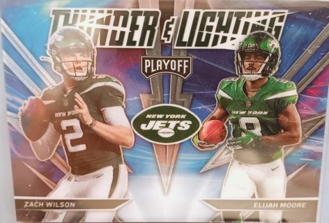 2021 PANINI PLAYOFF ZACH WILSON / ELIJAH MOORE THUNDER & LIGHTING ROOKIE INSERT # TL-18 JETS