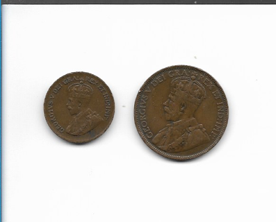 Pair of Antique Canada 1 Cent Coins