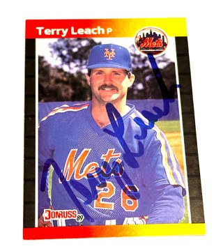 Autographed 1989 Donruss #502 Terry Leach Pitcher New York Mets