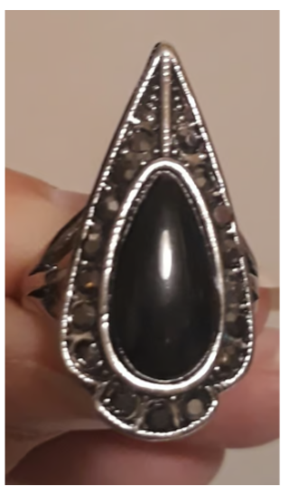 Marcasite & Onyx Ring, size 6.5