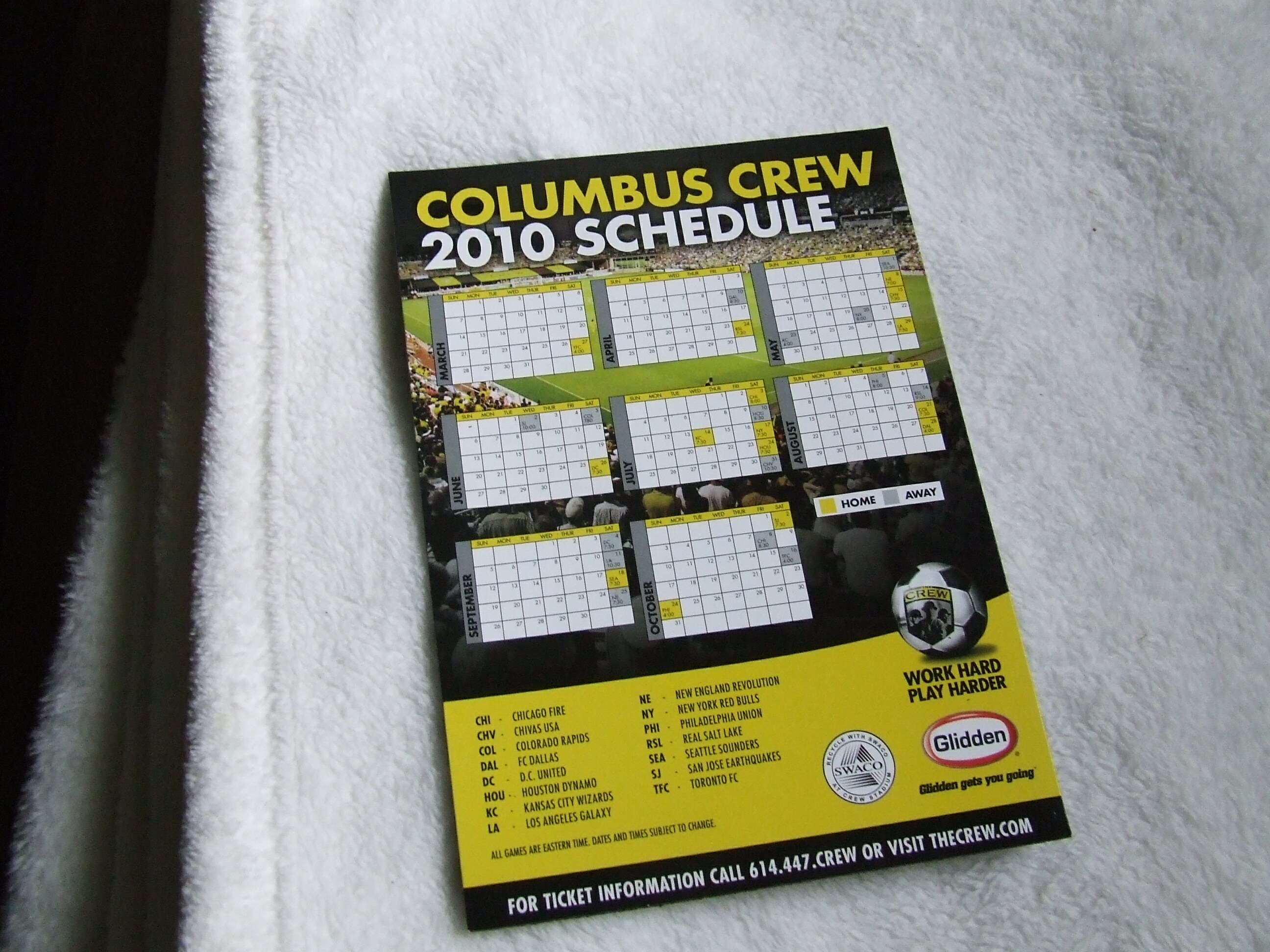 Free: 2010 Columbus Crew MLS Soccer Magnet Schedule 