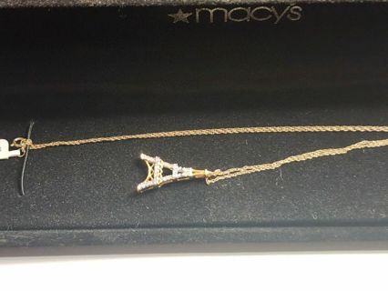 Macy's 14k gold diamond Eiffel Tower necklace