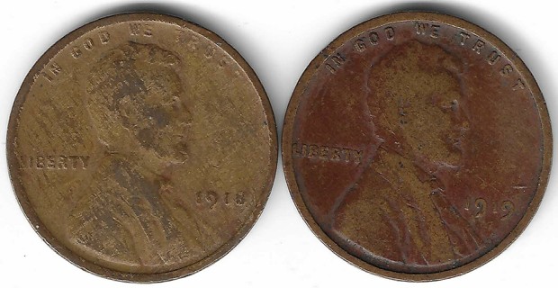 1918 and 1919 Lincoln Wheat Pennies
