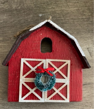 Red Barn Christmas Tree Ornament Preowned 