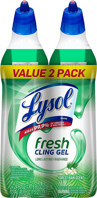 (2-Pack) Lysol Toilet Bowl Cleaner Gel, Cleaning & Disinfect, Stain Removal, Forest Rain Scent, 24oz