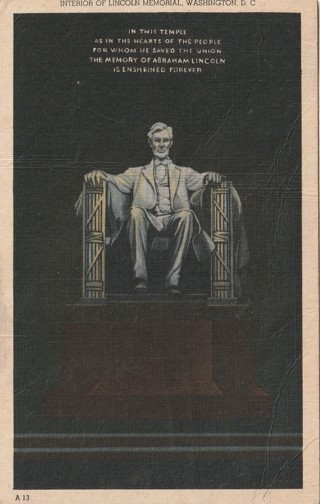 Vintage Used Postcard: Linen: Interior of Lincoln Memorial, Wahsington DC
