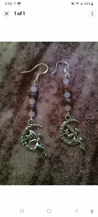 Fairy on moon charm crystal beaded 925 hook earrings new