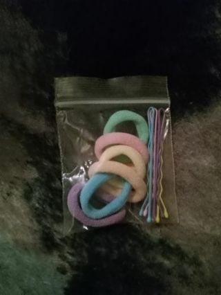 10pc pastel color hair tie Ponytail Holders and bobby pins new