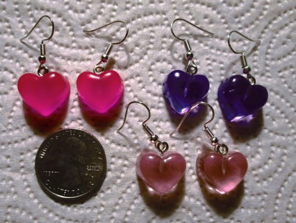 3 Pair of Resin Hearts Earrings