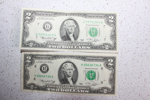 2- CIRCULATED-BICENTENNIAL $2 BILLS