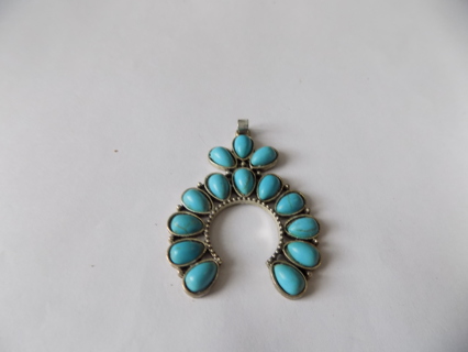 Necklace charm turquoise covered arch with tear drop turquoise stone at top