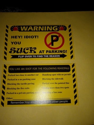 2-U Suck at Parking Cards-Pass it on Read description before bidding 