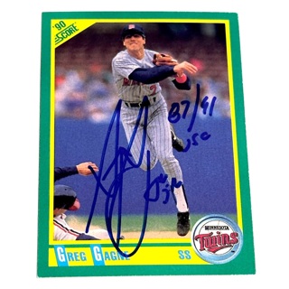 Autographed 1990 Score Greg Gagne #102 Minnesota Twins Baseball Card/1987 & 1991 World Series Champ