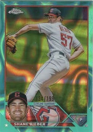 2023 Topps Chrome Green Wave Refractor Shane Bieber Cleveland Guardians #118 s/n 134/199!