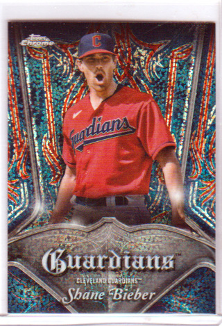 Shane Bieber, 2022 ToppsChrome Sparkle Card #P-24, Cleveland Guardians, (EL)