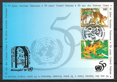 1995 UN Geneva Sc264 & 266 Endangered species/UN 50th Anniversary maxi card