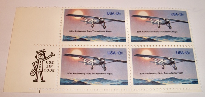 Scott #1710, Lindberg Flight, Pane of 4 Useable 13¢ US Postage Stamps