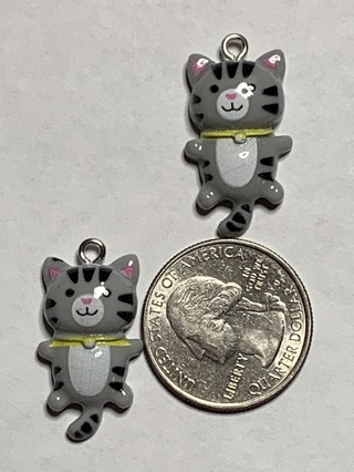 CAT CHARMS~#2~GRAY~SET OF 2 CHARMS~FREE SHIPPING!