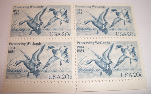 Scott #2092, Preserving Wetlands, Pane of 4 Useable 20¢ US Postage Stamps