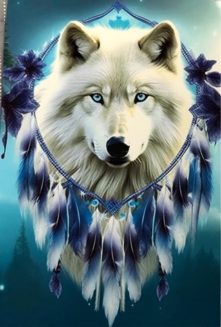 White Wolf with Dream Catcher - 3 x 5” MAGNET - GIN ONLY