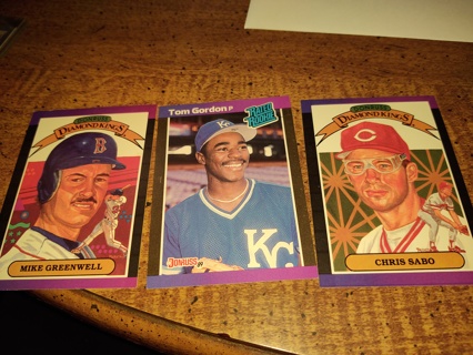 Three card lot 1989 donruss baseball Mike greenwell Tom Gordon Chris sabo 