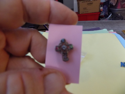 Fancy Cross hat pin with pink blue, green & clear gemstones