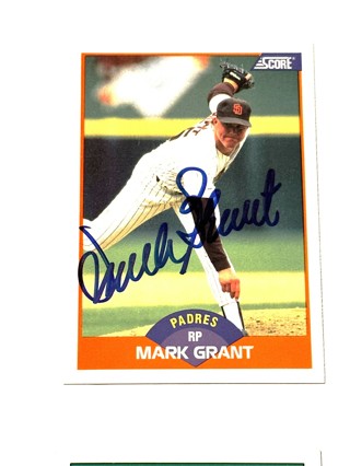 Autographed 1989 Score San Diego Padres Baseball Card #349 Mark Grant