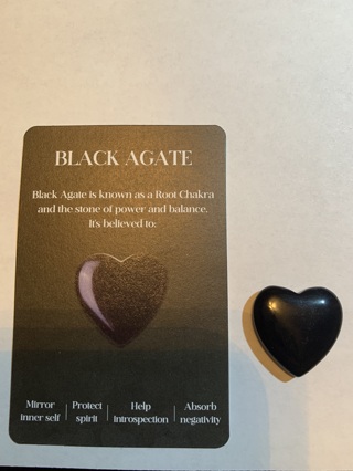 ♥♥HEALING STONE~BLACK AGATE~COMES WITH INFO CARD~HEART-SHAPED~FREE SHIPPING♥♥