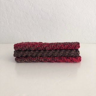 Set of 3 cotton knit washcloths - brown and red dishcloths GIN gets 2 sets