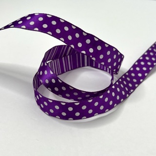 Purple White Polka Dot & Striped Satin 5/8” Wide Ribbon