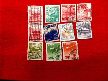 11 Different Japan Postage Stamps. 