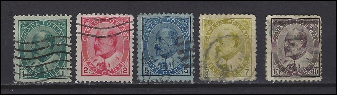 1903 CANADA stamps (5), King Edward VII, U/VF, Scott #s 89-93, est CV $19.90