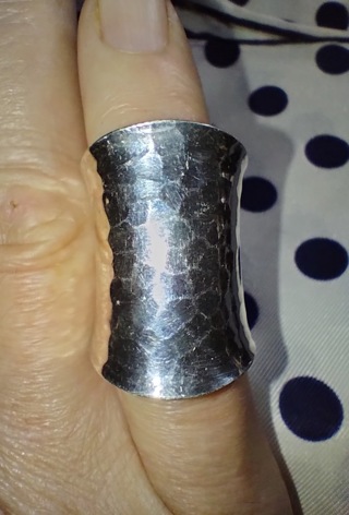 RING STERLING SILVER SIZE 8 1.25 INCHES LONG HAMMER FINISHED A FASHION STATEMENT JUST BEAUTIFUL LOOK