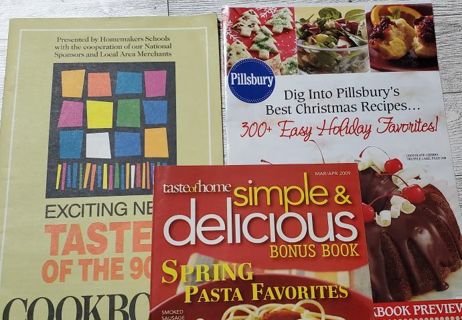 2 cookbooks, 5 recipe cards