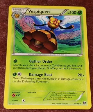 ⚡ Pokemon Card Vespiquen 5/135 Rare ⚡ 100 HP BW - Plasma Storm