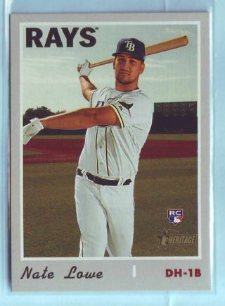 2019 Topps Heritage Nate Lowe ROOKIE Baseball Card # 604 Rays