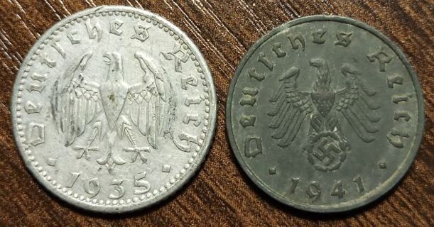 1935 & 1941 Nazi Germany Reichpfennigs Full bold dates!