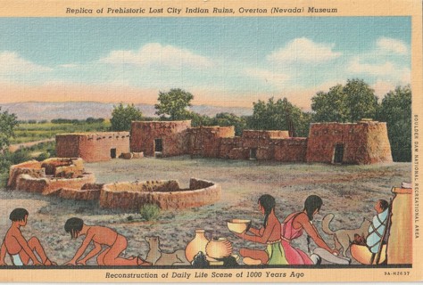 Vintage Unused Postcard: q: Linen: Lost City Indian Ruins, Overton, Nevada