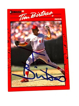 Autographed 1990 Donruss Baseball Card Tim Birtsas Cincinnati Reds #493