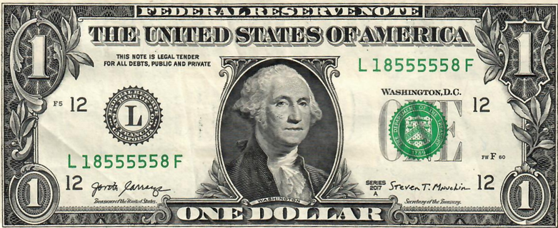 $1 bill Trinary with Five "55555"s in a Row! Coolness Rating 98.4  NICE! P5